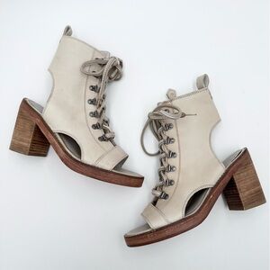 Vintage Foundry Co. Odette Boot Open Toe Lace-up Booties Sandals in Bone